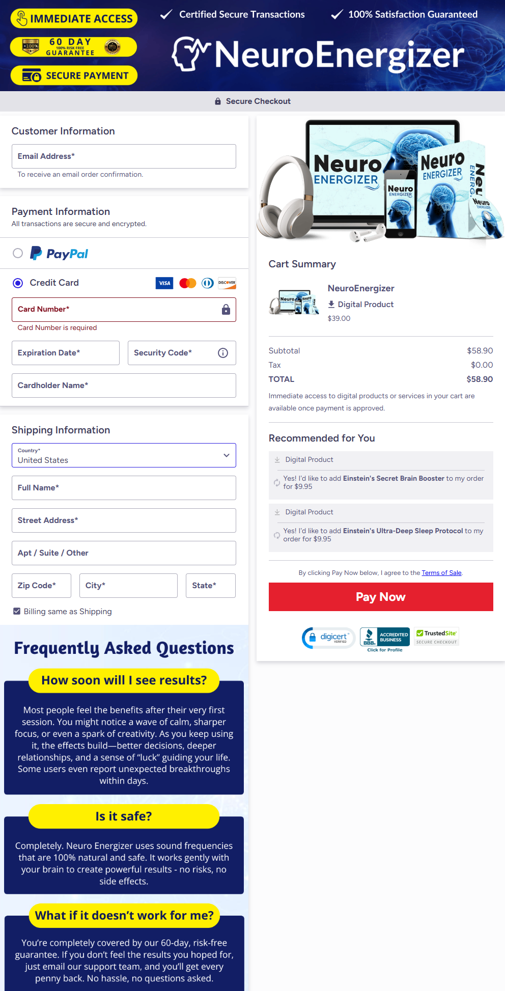Neuro Energizer BuyGoods digital checkout page